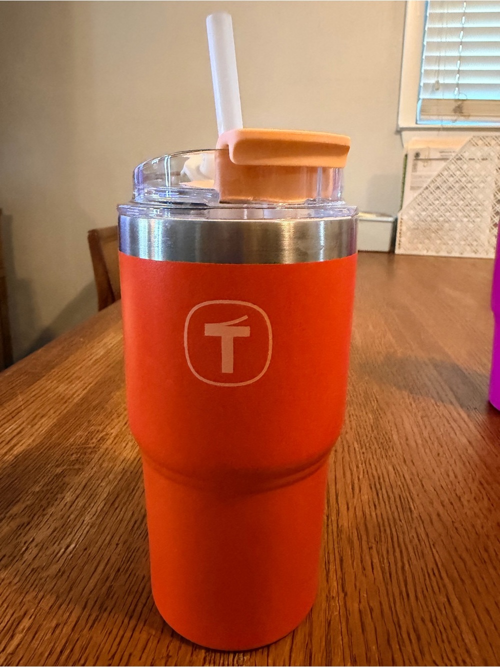 Tupperware Orange Tumbler with Straw and Lid. 21 oz.